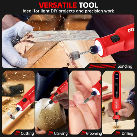 Badass Cordless Rotary Tool Kit With 70 Heavy Duty Accessories And Swift Type C Charging For Hassle Free Engraving Sanding Polishing And Gritty Diy Builds In Vivid Red Finish used for sanding, cutting, carving, grooming, and drilling.