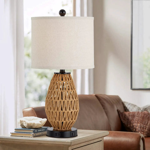 Rattan Table Lamp With Touch Control 3 Way Dimmable Bedside Light For Bedroom And Living Room Cozy Wicker Nightstand Lamp