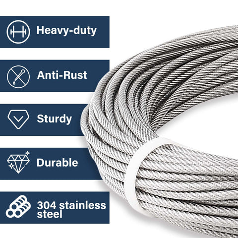 Heavy Duty Three Sixteenth Inch Stainless Steel Wire Rope Kit With Fifty Foot Cable Includes Sixteen M5 Clamps And Ten M5 Thimbles 3700