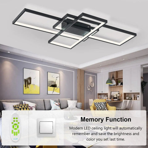 Lit Dimmable LED Ceiling Light With Remote Black Square Flush Mount Fixture in modern living room