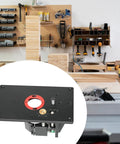 Heavy Duty Adjustable Router Lift System For Router Table Insert And Thick Aluminum Alloy Plate in workshop with tools.
