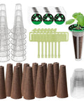 Image of an All In One 84 Piece Hydroponic Pod Kit For Indoor Grow Systems Compatible With Most Hydroponics Setups Includes 12 Grow Baskets 12 Grow Sponges 12 Domes 36 Seed Pod Labels And 12 Plant Labels shown unassembled.