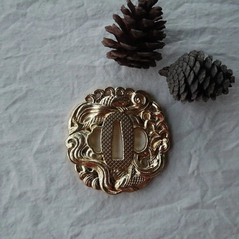Hand Forged Alloy Katana Tsuba Guard For Samurai Swords 3.2 Inch Durable Iaido Accessory with ornate fish pattern
