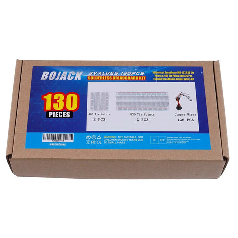 Box of Plug And Play Solderless Breadboard Kit with 130 Piece Grid, 830 Tie Points and 400 Tie Points, plus 126 Jumper Wires