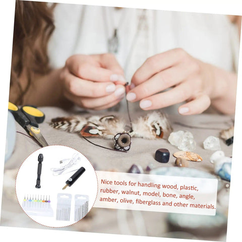 Person using Handmade Mini Twists Drill Kit and Woodworking Drill Set All In One DIY Engraving Tool with Pcb Bits for jewelry crafting