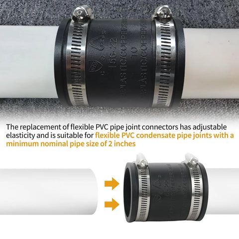 2 Inch PVC Pipe Coupling With Rubber Hose Clamps For DIY Flex Connection And Drain Repair, Dust Hose Upgrade, Plumbing Connector