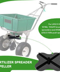 Heavy-Duty Fertilizer Spreader Impeller For Stand-On 125-Pound Spreader Wobble-Free Reinforced N2320 Replacement With Vertical Rib Design For Precise Long-Lasting Fertilizer Distribution shown on a green LESCO spreader.