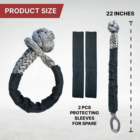 Beefy Soft Shackle Half Inch By 22 Inch 2 Pack 55000 Lb Max Strength Recovery Rope with sleeves, product size details
