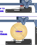 Plug And Play Laser Rotary Roller For Y Axis Engravers, 360 Degree Rotating Cylinder Attachment showing adjustable width from 6mm to 150mm.