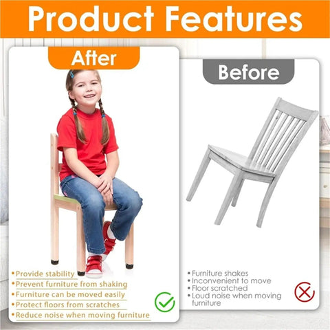 20 Pack Adjustable Furniture Levelers Three Eighths Inch Heavy Duty Leveling Feet With Floor Protectors on chair, after and before comparison