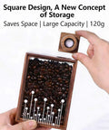 Snag This Wooden Coffee Bean Canister With Airtight One Way Valve That Keeps Your Daily Brew Stash Locked In Crisp And Rich The Straight Kitchen Essential For Any Lazy Weekend Morning Or Office Shelf, showing a square wooden storage box holding 120g of coffee beans.