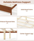 King Size Wooden Bed Frame With Cozy Upholstered Headboard And Rock Solid Thick Wood Slat Support For Legit Bedroom Vibes And Reliable Comfort All Night Long, showing solid wood frame and center support legs.