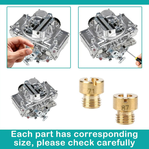 Holley Main Jet Assortment Kit 72 Brass Carburetor Jets Size 64 To 99 shown with installation in carburetor