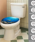 Round Resin Quiet Close Toilet Seat Cover for Bathroom on a toilet with ocean-themed design, perfect for modern bathrooms.