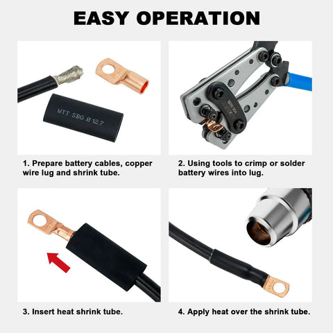 Step-by-step guide for using No Brainer Pro Grade Copper Wire Lugs Connectors Kit With Heat Shrink Tubing And Ring Terminals