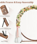 Wooden Wedding Arch Backdrop Stand 7.4 Ft For Outdoor Ceremonies with floral decorations and easy assembly features