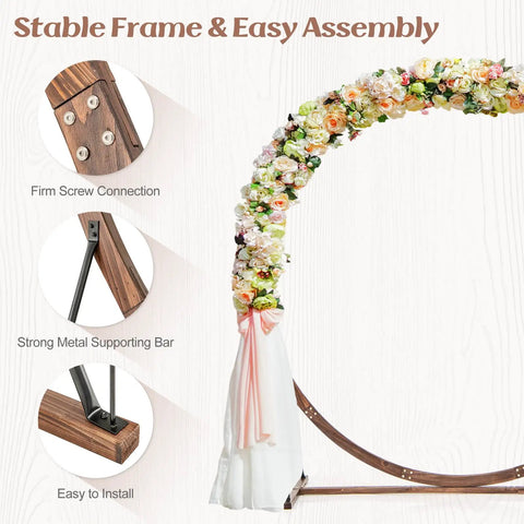 Wooden Wedding Arch Backdrop Stand 7.4 Ft For Outdoor Ceremonies with floral decorations and easy assembly features