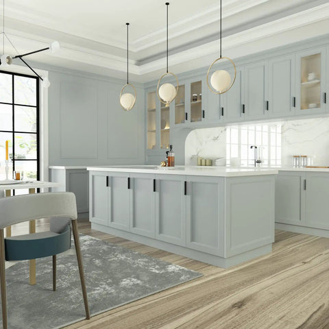 Modern kitchen with 10 Pack Dope Matte Black Drawer Pulls Edge Finger Pulls For Cabinets And Dressers 5 Inch Hole Center installed
