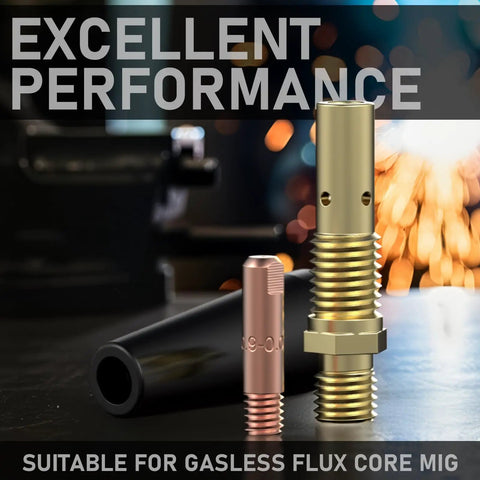 Flux Core Welding Gun Accessories Kit with 24 pcs, showing 1 tip and gasless flux core nozzle, for Lincoln Magnum 100L.
