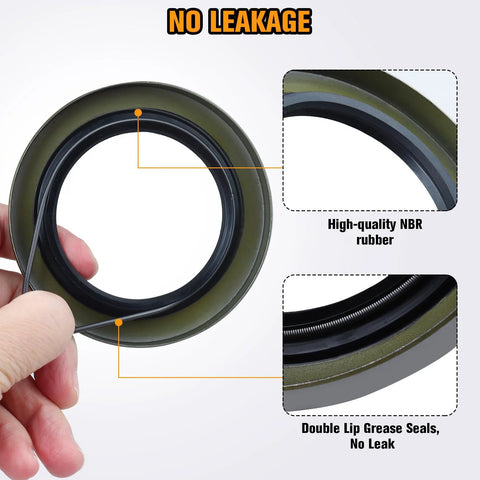 Trailer axle hub bearing kit, olive-green outer seal with double lip grease seals, front view