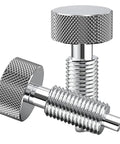 Heavy Duty Slick Quick Release Plunger Pins Featuring M6 Spring Locking Latch System For Rolling Toolboxes And Industrial Tools Fast Track Swap No Sweat Install - chrome finish with knurled grip.