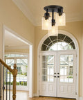 Entryway with Three Light Semi Flush Mount Ceiling Light With Vintage Oil Rubbed Bronze Finish And Clear Seeded Glass Shades