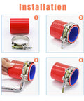 Installation guide for Beefy 14 Piece T Bolt Hose Clamp Set In 304 Stainless Steel For 1 To 3 Inch Hoses with red hose.