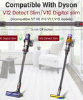 Premium Aluminum Quick Release Extension Wand For Dyson V12 Detect Slim And V10 Digital Slim Cordless Vacuums Replacement Extension Tube No Fuss Easy Snap Fit Long Lasting Gray Finish shown with compatible vacuum models.