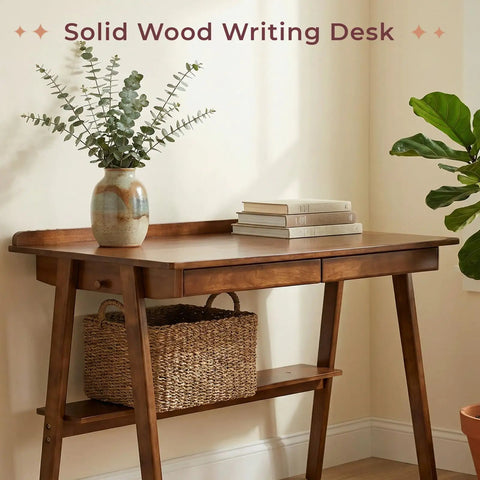Score This Legit 47 Inch Solid Wood Writing Desk With Warm Walnut Finish Spacious Desktop Heavy Duty Build delivering a stylish workspace.