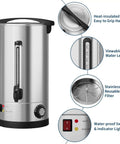 Massive 110 Cup Commercial Coffee Urn With Double Wall Insulation 16 Liter 4.2 Gallon Stainless Steel Beverage Dispenser front view