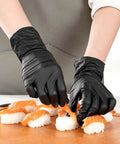 Heavy Duty Black Nitrile Disposable Gloves Built Tough For The Daily Grind Without Latex Or Powder 4 Mil Thick Puncture And Chemical Shield For Garage Detailing Or Kitchen Chores Small 100 used for making sushi.