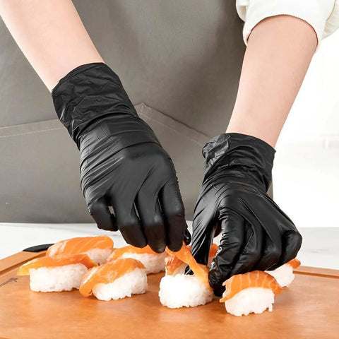 Heavy Duty Black Nitrile Disposable Gloves Built Tough For The Daily Grind Without Latex Or Powder 4 Mil Thick Puncture And Chemical Shield For Garage Detailing Or Kitchen Chores Small 100 used for making sushi.