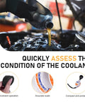 Heavy Duty Automotive Antifreeze Tester pouring coolant into a vehicle, showcasing quick snap coolant gauge and fluid density meter.