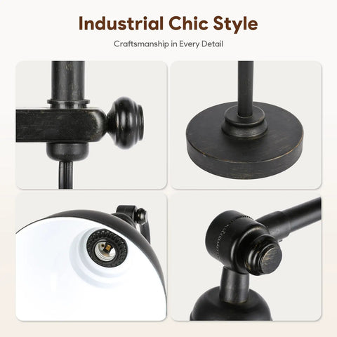 Rustic Bronze Adjustable Desk Lamp With Industrial Metal Task Lighting, detail of swivel, base, and socket