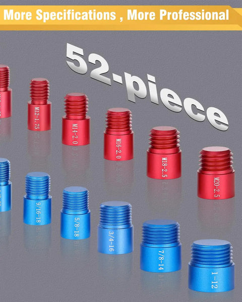 Red and blue detachable thread gauge set with 52 nut and bolt gauges 28 inch and 24 metric box bolt size finder for quick size checks.