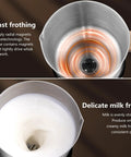 8 In 1 Milk Frother And Steamer With 550 Watts Power, 21 Ounce Split Stainless Steel Pitcher For Latte And Cappuccino, showcasing fast frothing and delicate milk froth.
