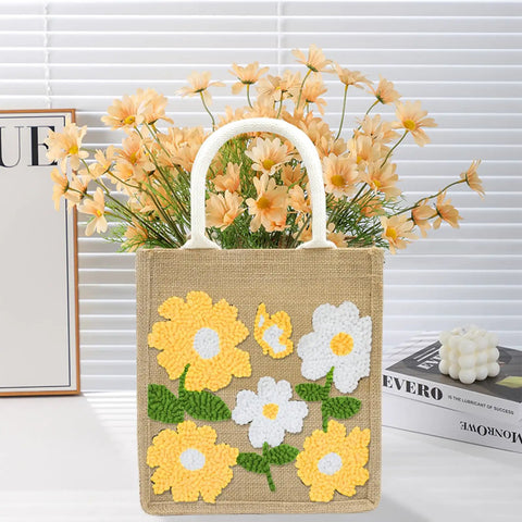 Beginner Punch Needle Kit With Tote Bag featuring flowers and butterflies design, ideal for DIY embroidery projects.