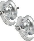 Pair of galvanized steel 5-inch pipe track rollers with mounting bolts for 1-5/8 in pipe track