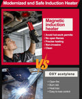 Magnetic induction heater for auto repair, demonstrating safe, flame-free operation versus traditional oxy acetylene methods.