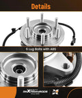 Close-up view of a 2 Pack Front Wheel Bearing Hub Assembly For Ford F-150 2015 2016 2017 2.7L 3.5L 5.0L Engines With ABS 6 Lug Fits 4WD Models Replacement BR931007 Durable Hub Unit For Easy Install And Smooth Ride showing 6 lug bolts and ABS sensor cable.