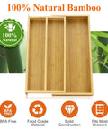 Expandable Bamboo Silverware Drawer Organizer Tray for Kitchen Utensils and Cutlery Wooden Flatware Holder front view