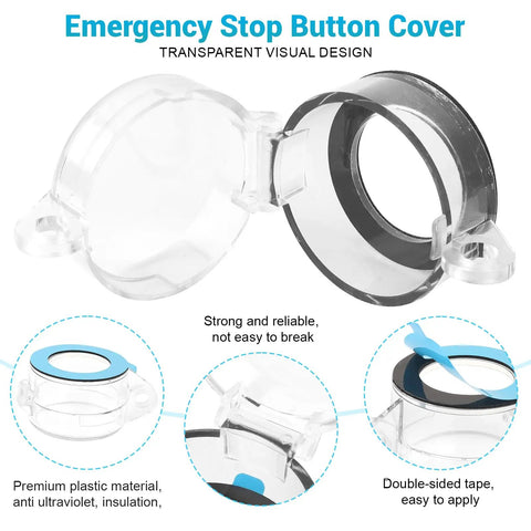 No Nonsense Emergency Stop Button Lockout Covers 4 Pack, transparent 30mm polycarbonate, adhesive base, open view details