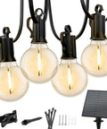 38 Ft Outdoor Solar String Lights With 15 LED G40 Shatterproof Globe Bulbs, Weatherproof Patio Bistro Lighting with solar panel and clips