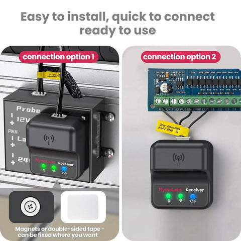 Close-up of Pro Grade Wireless Z Axis Probe Tool Setter for CNC Router 3 Pin DC 5 To 24V Normally Open showing 2 connection options.