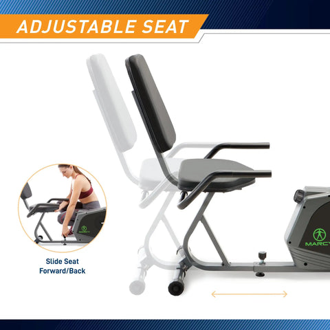 Adjustable seat on Magnetic Recumbent Exercise Bike For Home Gym With Digital Monitor Quick Adjustable Seat Cushioned Backrest Low Impact Cardio That Lets You Ride Smooth And Easy Quiet Workout Machine NS1206R