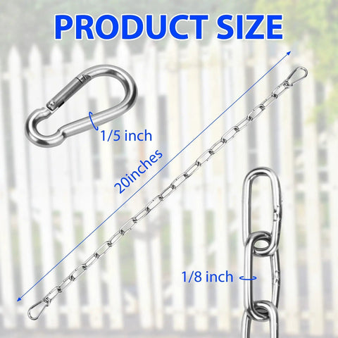 Tough As Nails Heavy Duty Gate Chain Lock With Carabiners For Fences And Barn Doors, 20 Inch Stainless Steel Chain shown with measurements