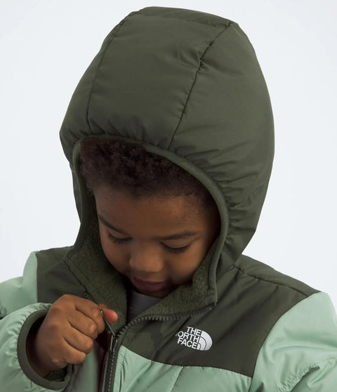 Child zipping Kids Reversible Shasta Full Zip Hooded Jacket - Water-Resistant Puffer With Synthetic Insulation And Fleece Lining