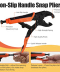 Close-up of non-slip handle snap pliers from 60-Set Snap Fastener Tool Kit with Heavy Duty Pliers for leather canvas projects.