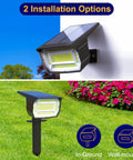 Outdoor All Weather Solar Spot Lights 72 LED IP65 Waterproof Dusk To Dawn Landscape Spotlights setup on wall and ground