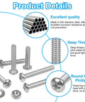 304 Stainless Steel 10-24 Phillips Pan Head Machine Screws Nuts Washers Kit for DIY Projects and Home Fixes, close-up of screws and features